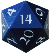 A blue d20 dice