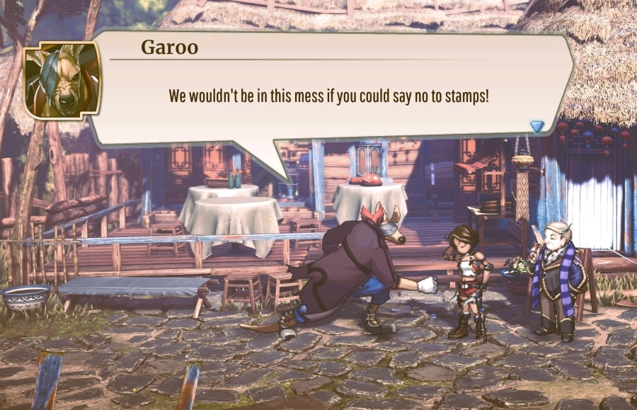 A funny moment with Garoo and stamps in Eiyuden Chronicle: Rising