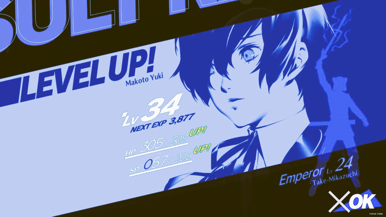 A level up screen from Persona 3 Reload after reaching Level 34