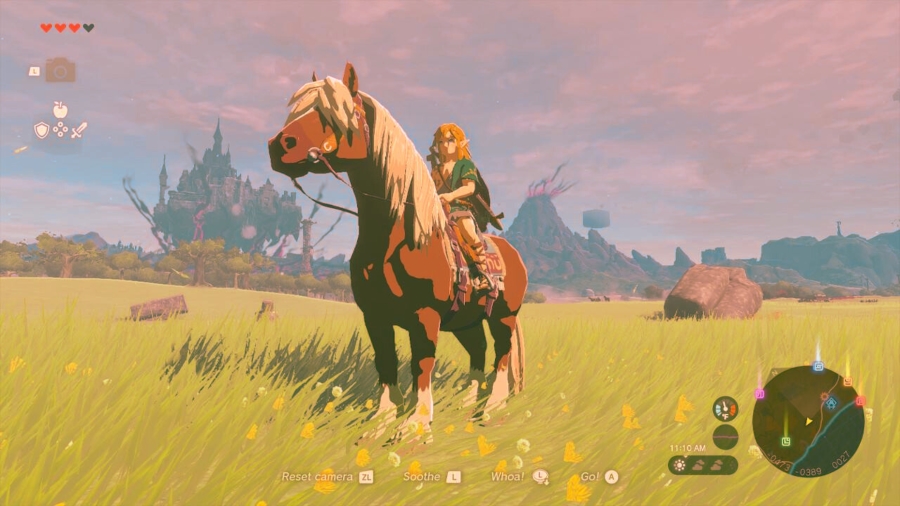 Link riding a brown horse called Brownie.